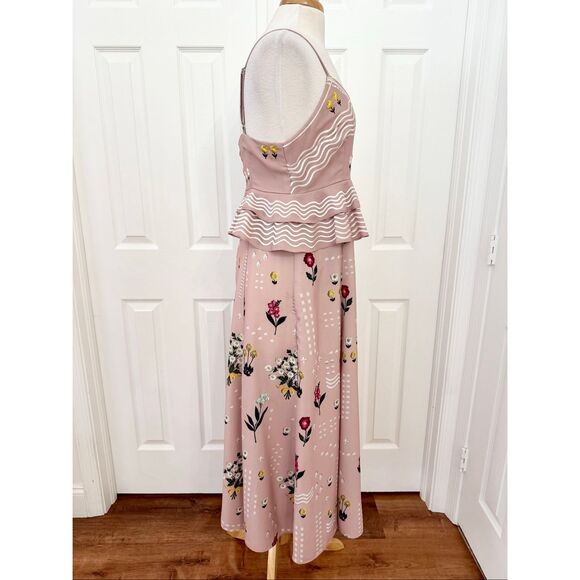 Sahil Kochhar Pink Sahara Floral Embroidered Peplum Dress Size 10 Anthropologie - Picture 4 of 8